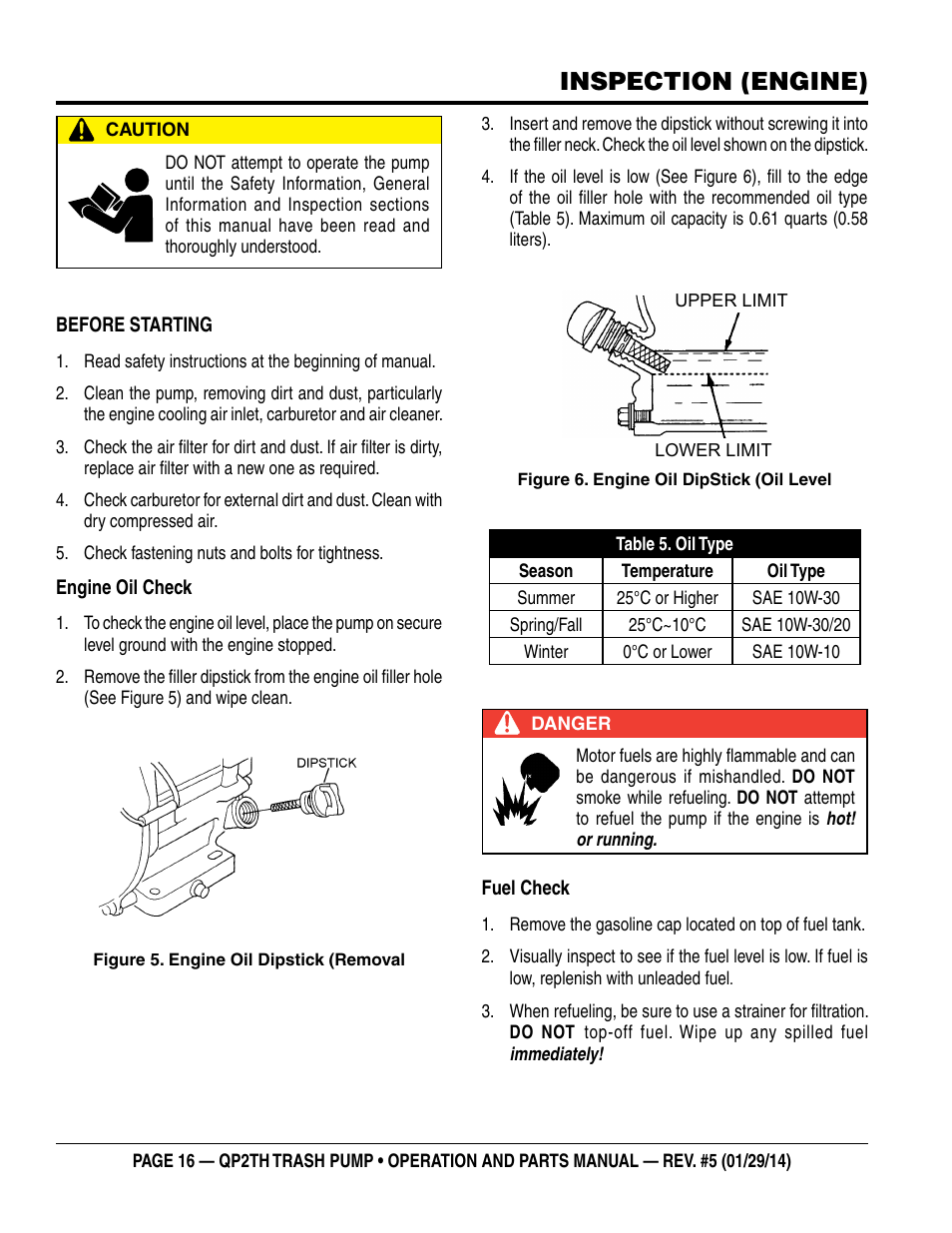 Inspection (engine) | Multiquip QP2TH User Manual | Page 16 / 38