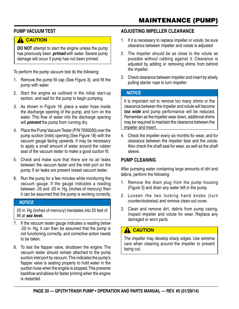 Maintenance (pump) | Multiquip QP2TH User Manual | Page 20 / 38