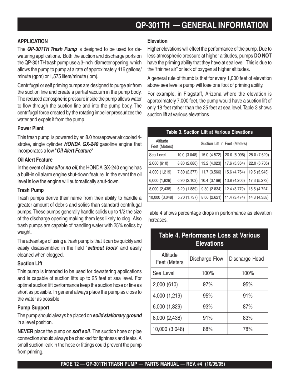 Qp-301th — general information | Multiquip QP301TH User Manual | Page 12 / 70