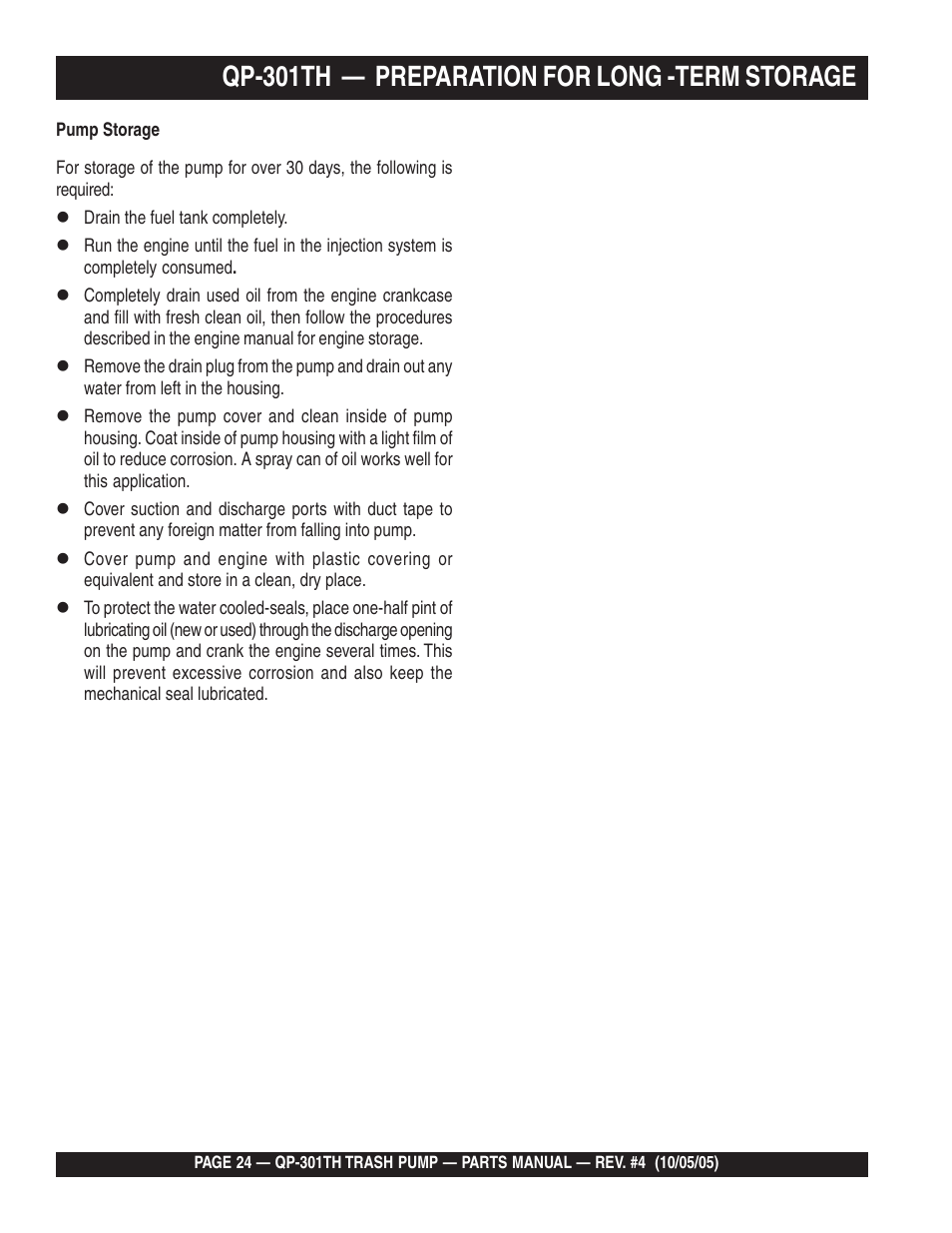 Qp-301th — preparation for long -term storage | Multiquip QP301TH User Manual | Page 24 / 70