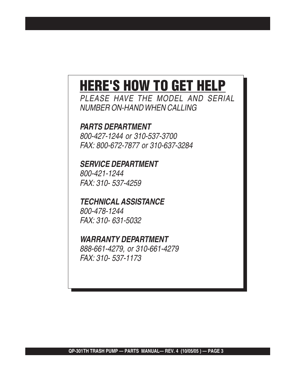 Here's how to get help | Multiquip QP301TH User Manual | Page 3 / 70