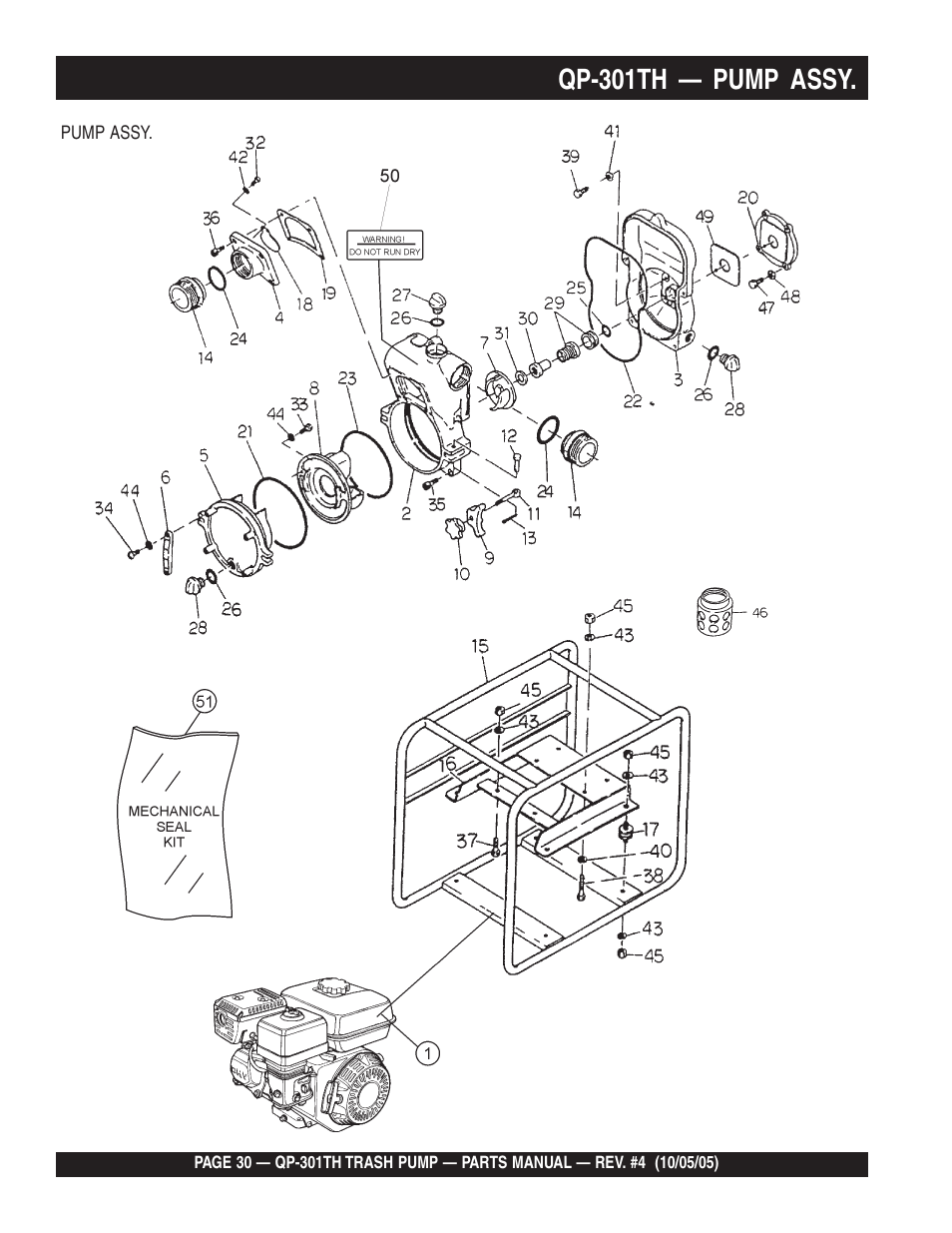 Qp-301th — pump assy | Multiquip QP301TH User Manual | Page 30 / 70