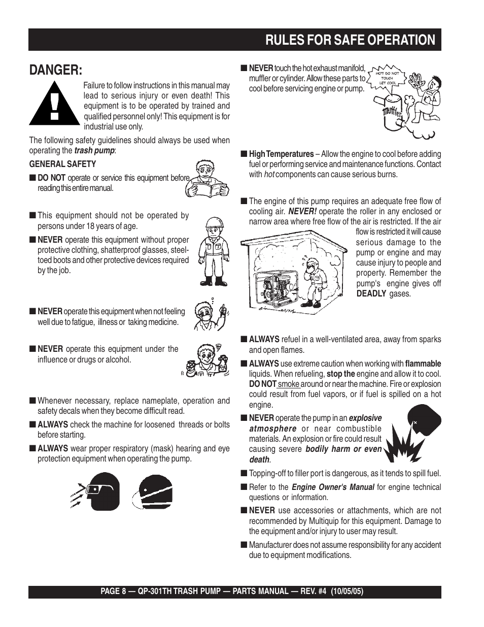 Rules for safe operation, Danger | Multiquip QP301TH User Manual | Page 8 / 70