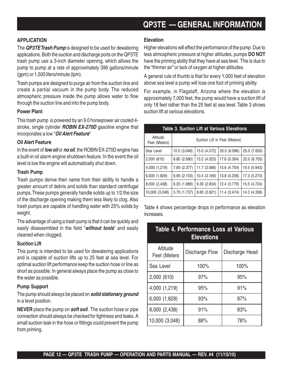 Qp3te — general information | Multiquip QP3TE User Manual | Page 12 / 56