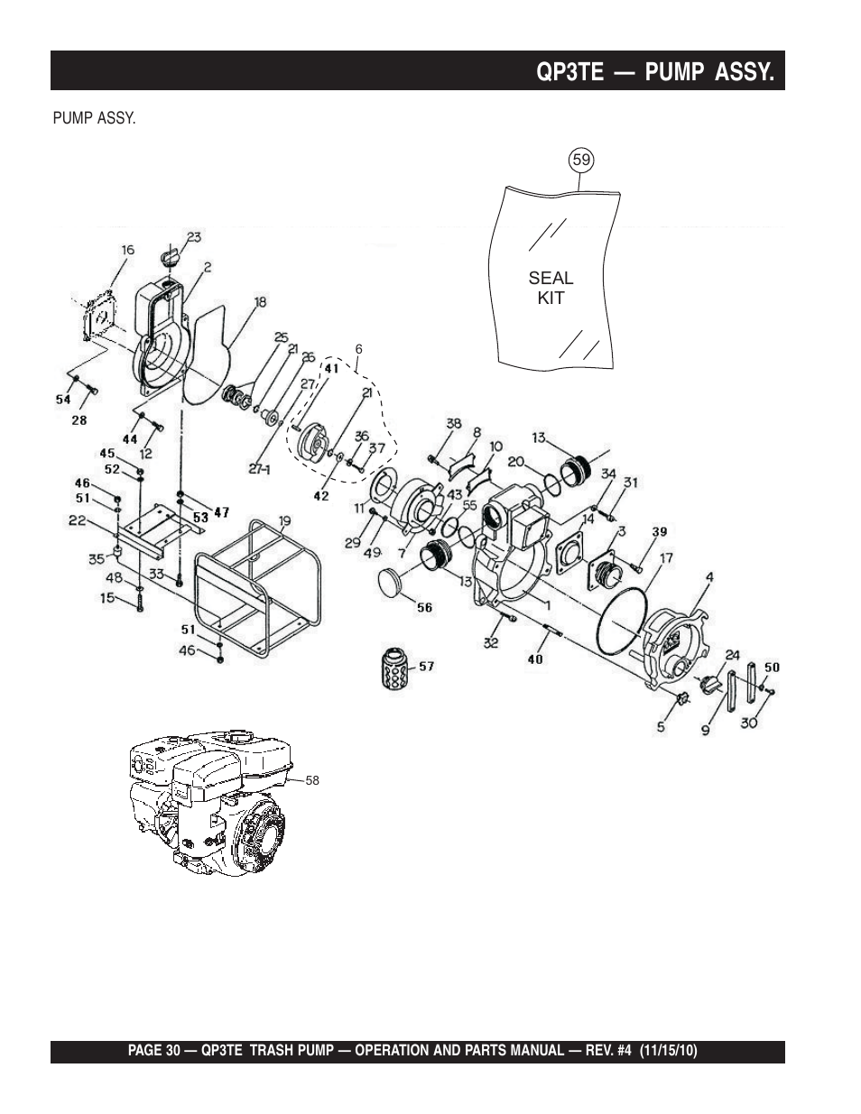 Qp3te — pump assy | Multiquip QP3TE User Manual | Page 30 / 56