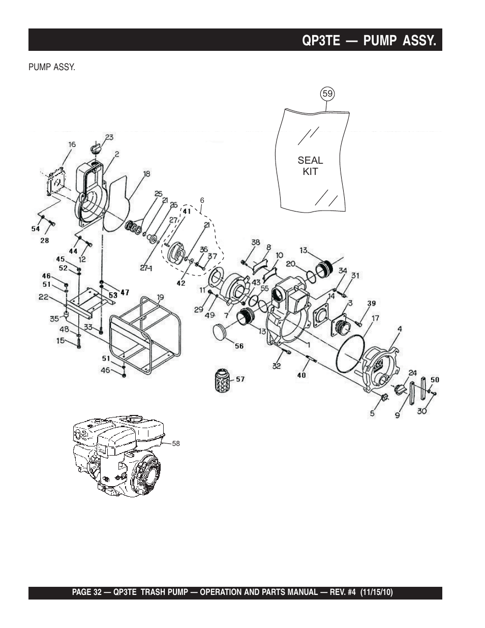 Qp3te — pump assy | Multiquip QP3TE User Manual | Page 32 / 56