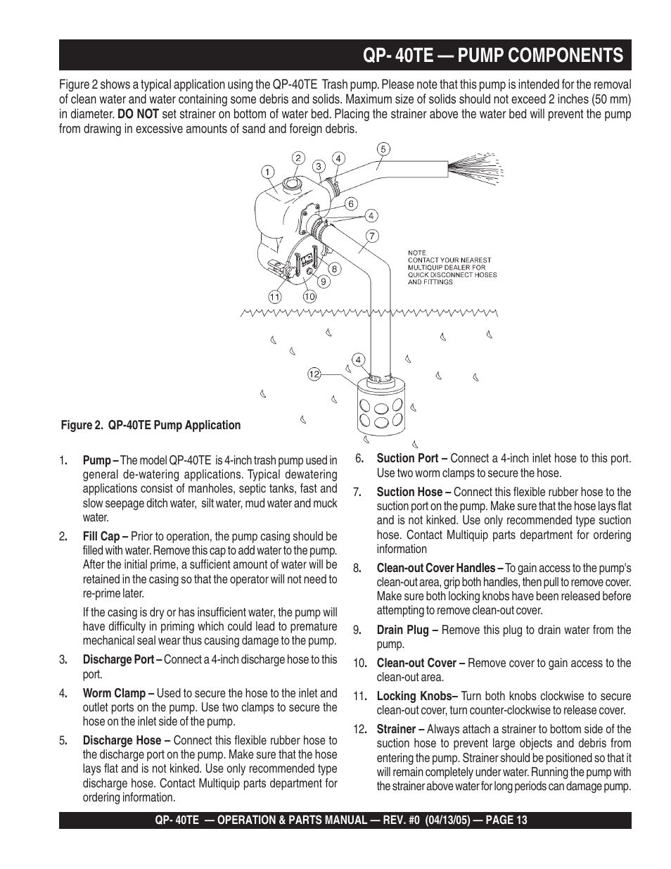 Qp- 40te — pump components | Multiquip QP40TE User Manual | Page 13 / 56