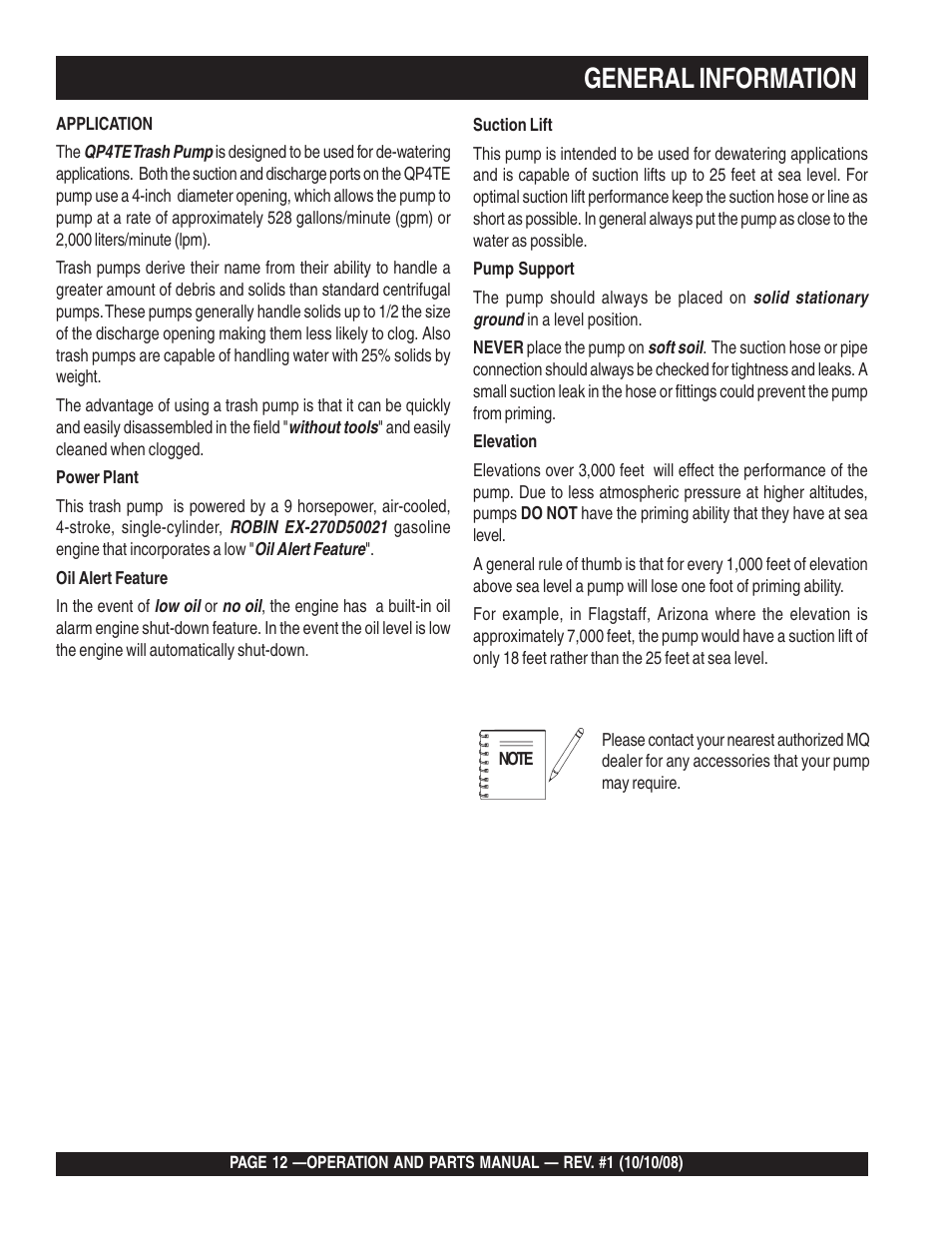 General information | Multiquip QP4TE User Manual | Page 12 / 60