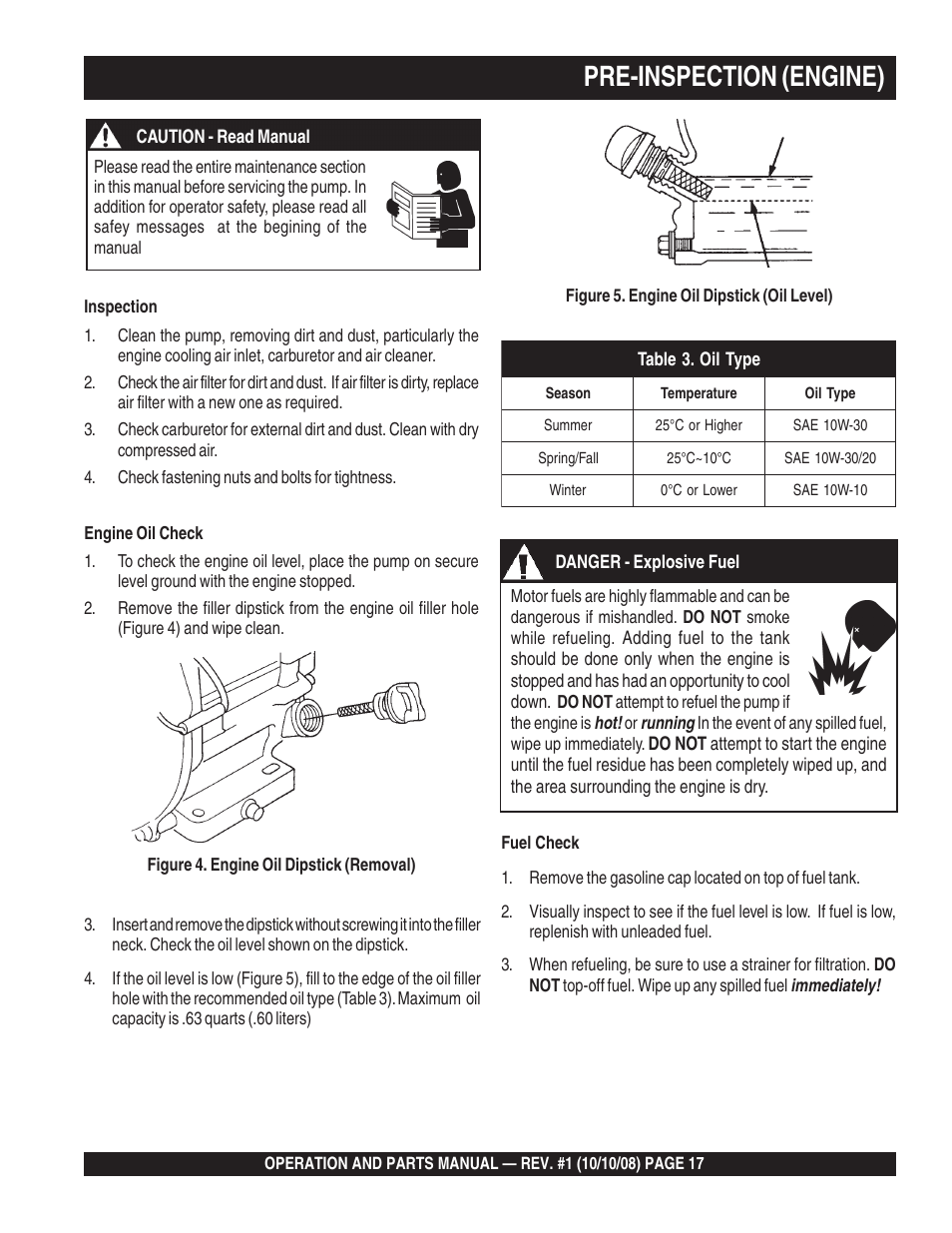 Pre-inspection (engine) | Multiquip QP4TE User Manual | Page 17 / 60