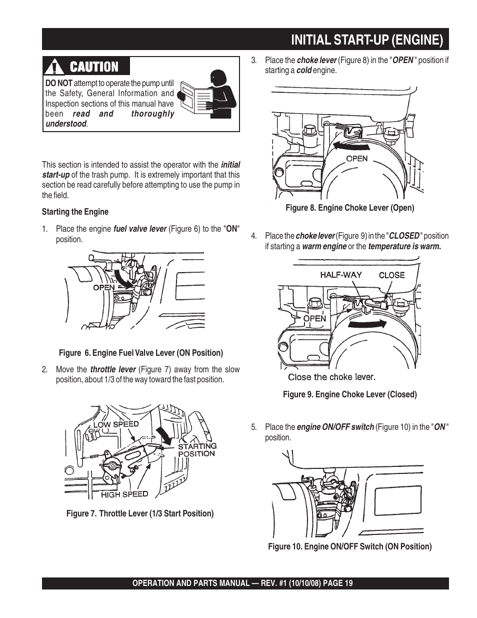 Initial start-up (engine), Cauti, Cauti caution | Multiquip QP4TE User Manual | Page 19 / 60