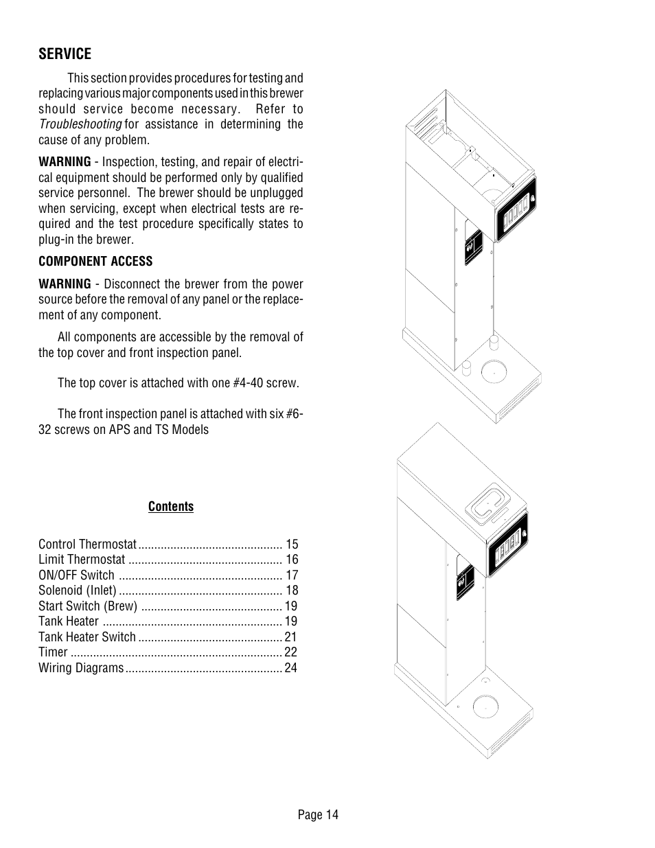 Service, Troubleshooting, Page 14 | Bunn CWT-TS User Manual | Page 14 / 24