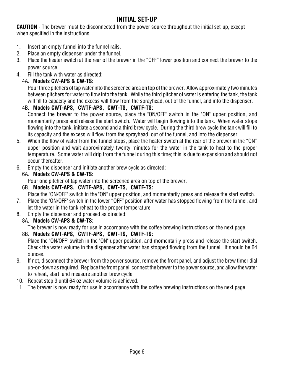 Bunn CWT-TS User Manual | Page 6 / 24