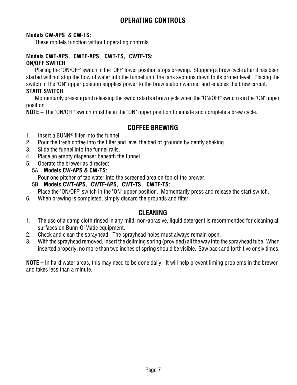 Bunn CWT-TS User Manual | Page 7 / 24