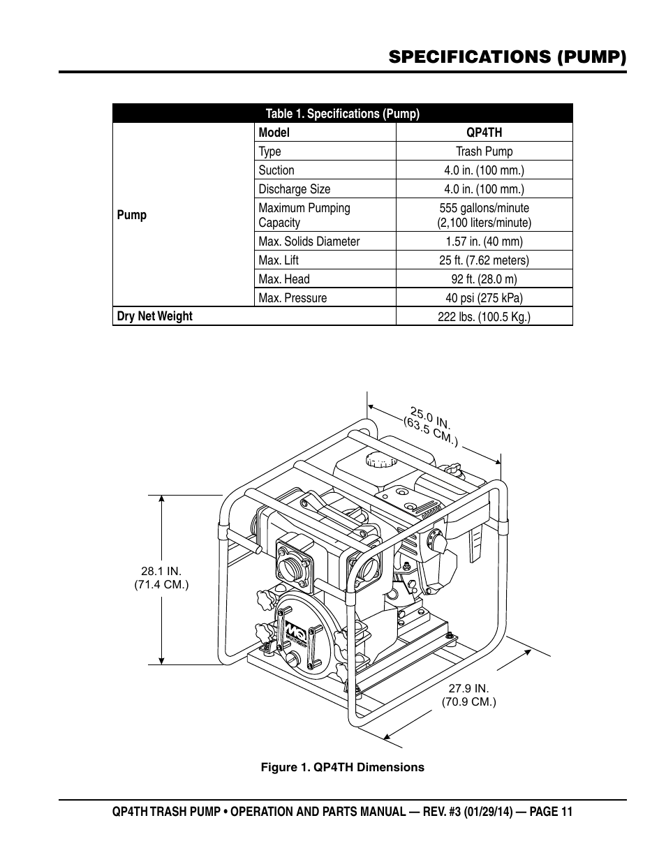 Specifications (pump) | Multiquip QP4TH User Manual | Page 11 / 38