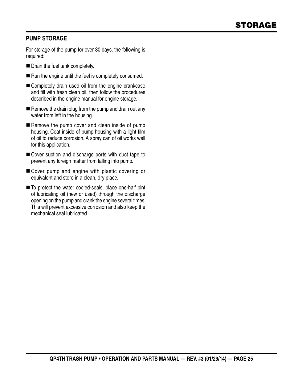 Storage | Multiquip QP4TH User Manual | Page 25 / 38