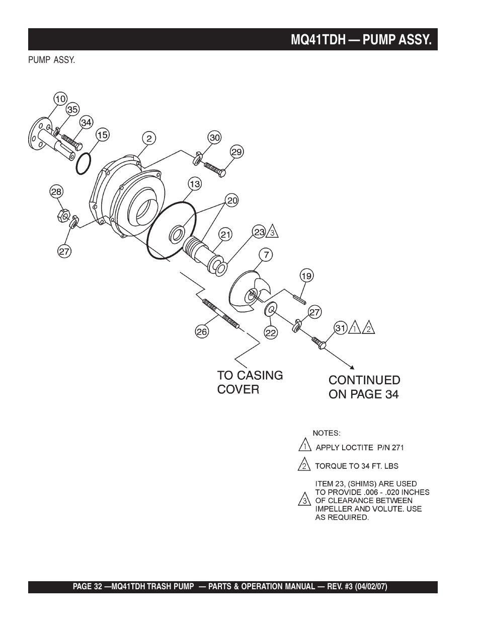 Mq41tdh — pump assy | Multiquip MQ41TDH User Manual | Page 32 / 88