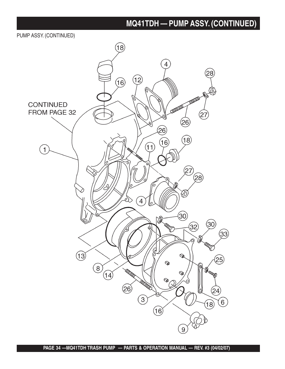 Mq41tdh — pump assy. (continued) | Multiquip MQ41TDH User Manual | Page 34 / 88
