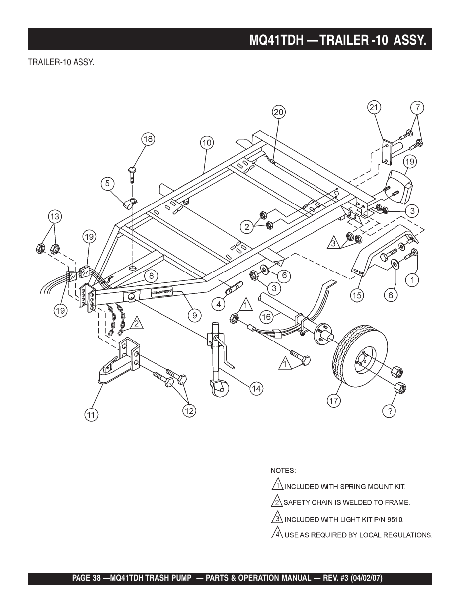 Mq41tdh — trailer -10 assy | Multiquip MQ41TDH User Manual | Page 38 / 88