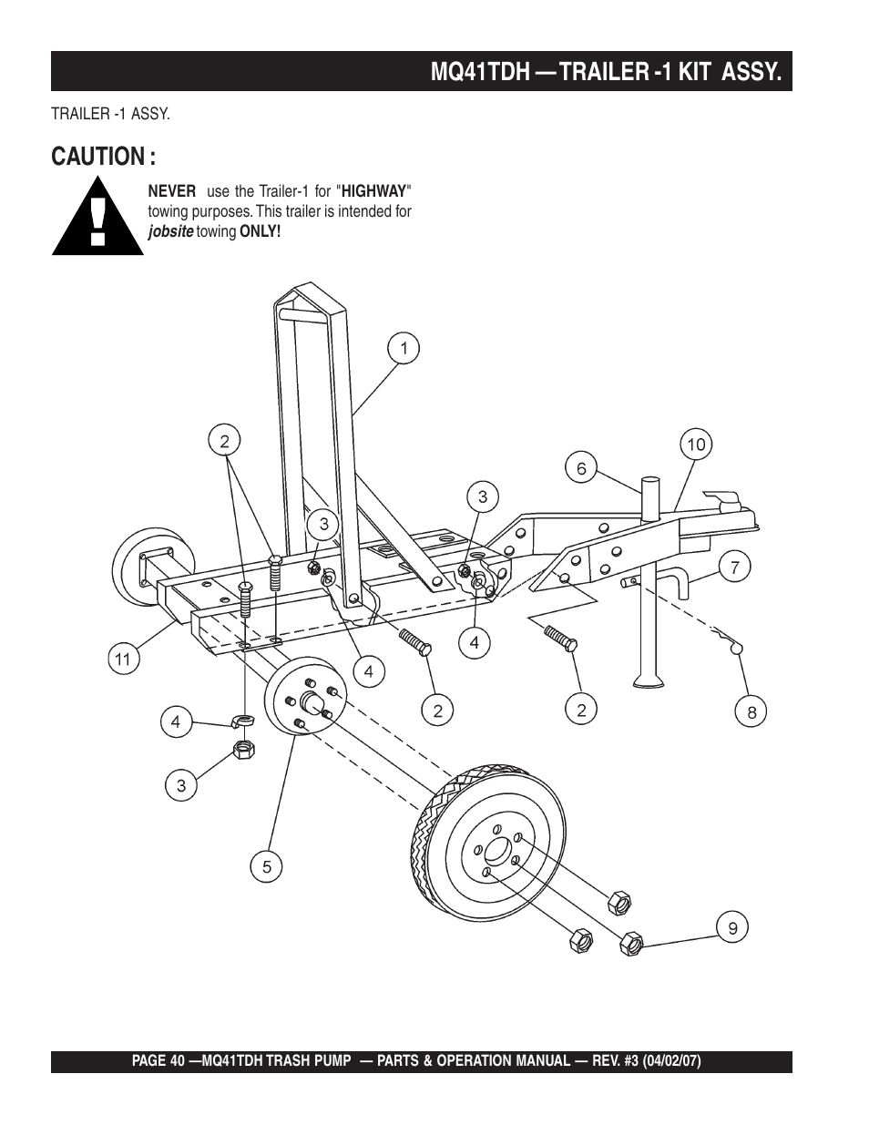 Mq41tdh — trailer -1 kit assy, Caution | Multiquip MQ41TDH User Manual | Page 40 / 88