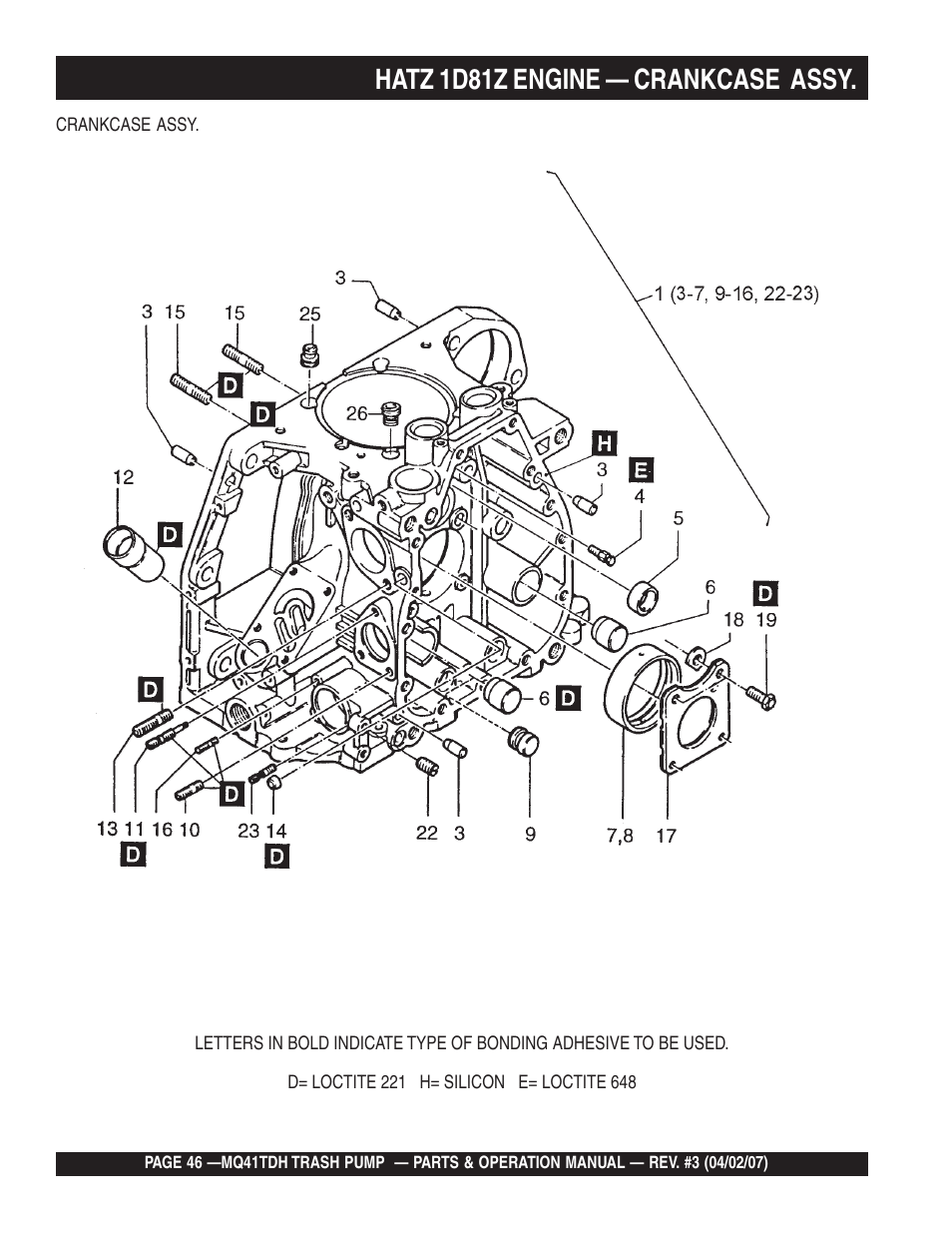 Hatz 1d81z engine — crankcase assy | Multiquip MQ41TDH User Manual | Page 46 / 88