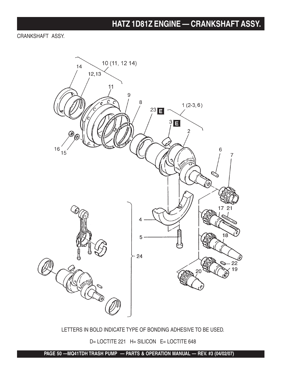 Hatz 1d81z engine — crankshaft assy | Multiquip MQ41TDH User Manual | Page 50 / 88