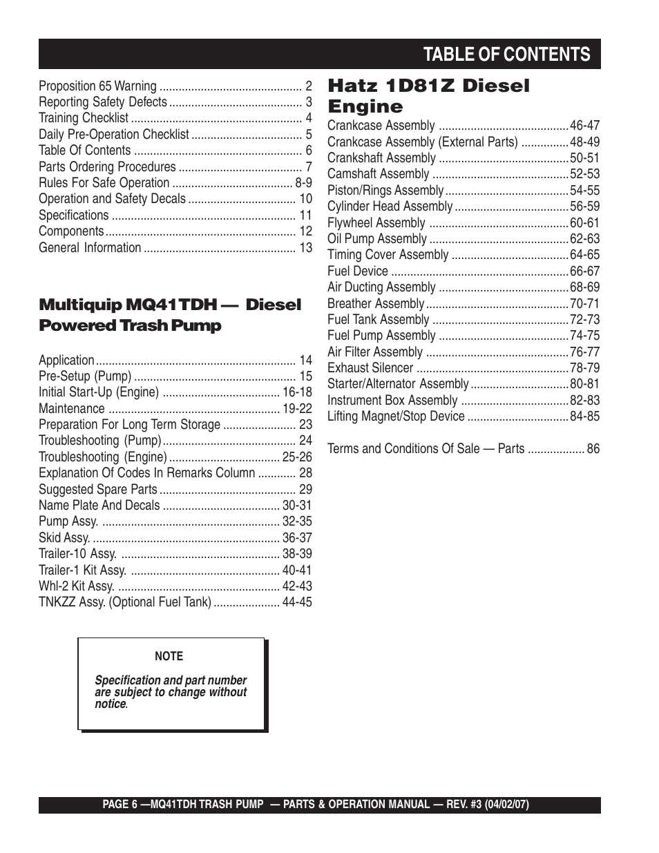 Multiquip MQ41TDH User Manual | Page 6 / 88