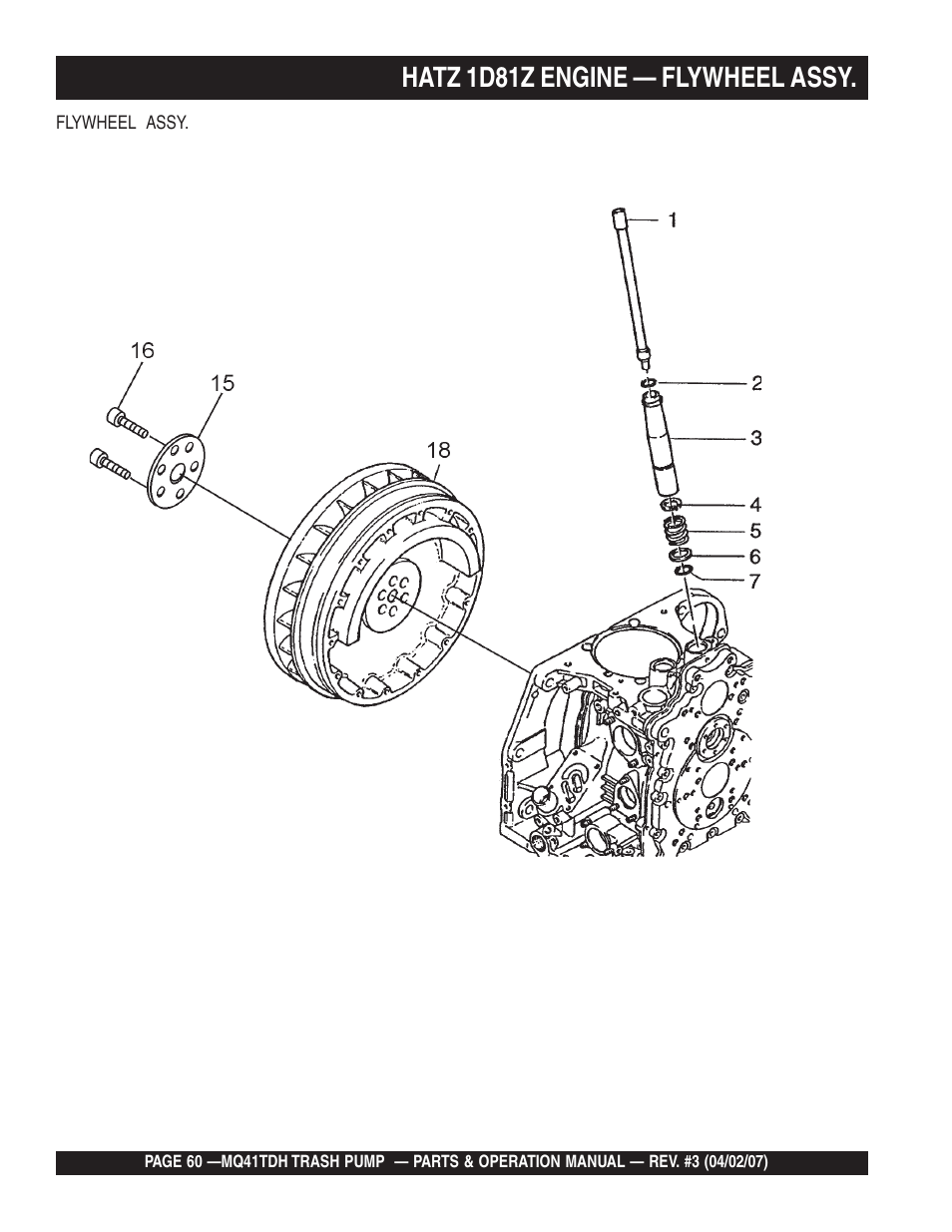 Hatz 1d81z engine — flywheel assy | Multiquip MQ41TDH User Manual | Page 60 / 88