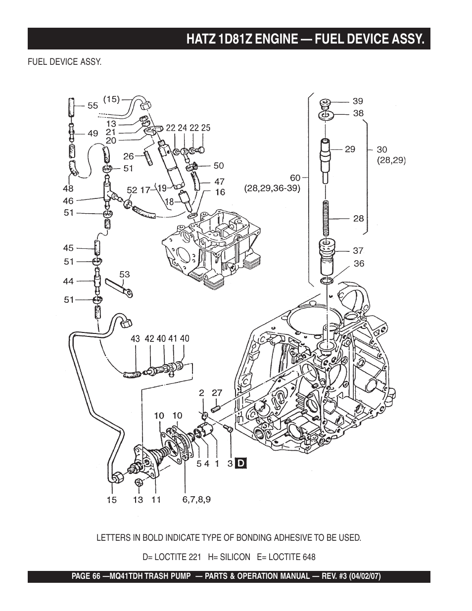 Hatz 1d81z engine — fuel device assy | Multiquip MQ41TDH User Manual | Page 66 / 88