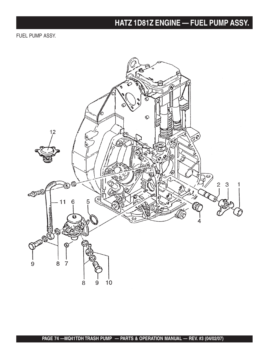 Hatz 1d81z engine — fuel pump assy | Multiquip MQ41TDH User Manual | Page 74 / 88