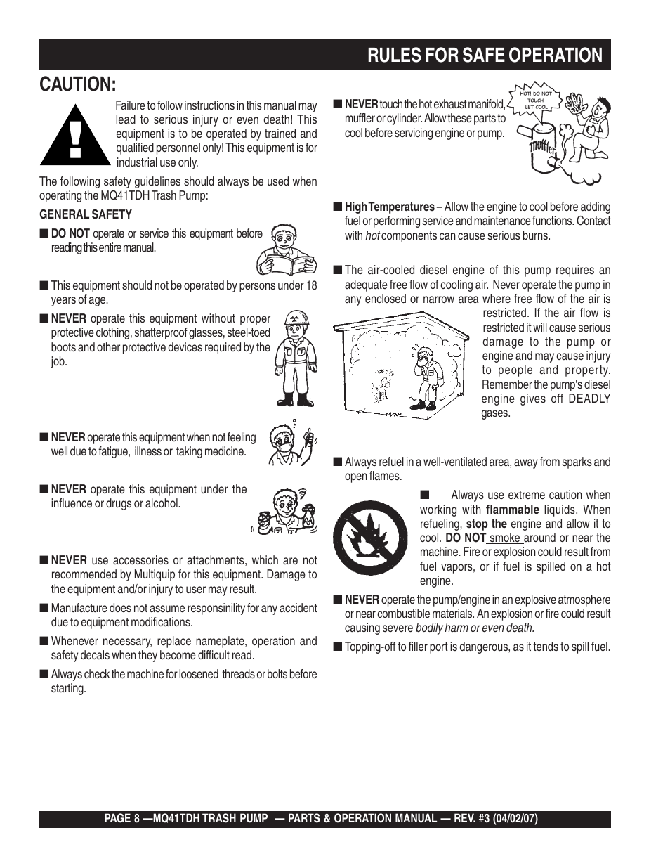 Rules for safe operation, Caution | Multiquip MQ41TDH User Manual | Page 8 / 88
