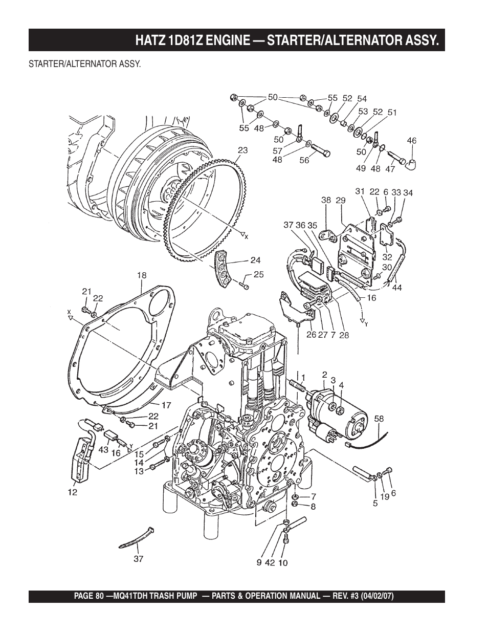 Hatz 1d81z engine — starter/alternator assy | Multiquip MQ41TDH User Manual | Page 80 / 88