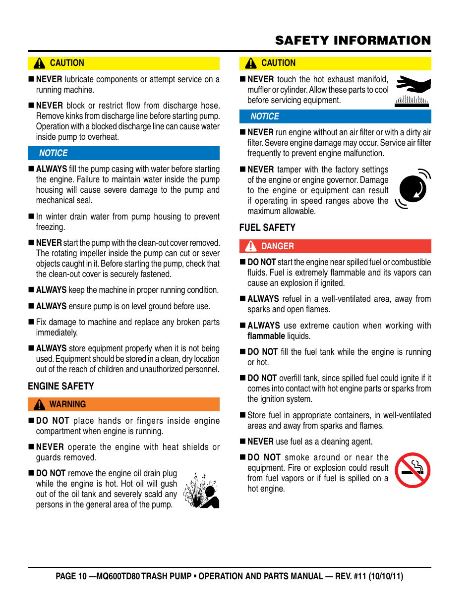 Safety information | Multiquip MQ600TD80 User Manual | Page 10 / 76