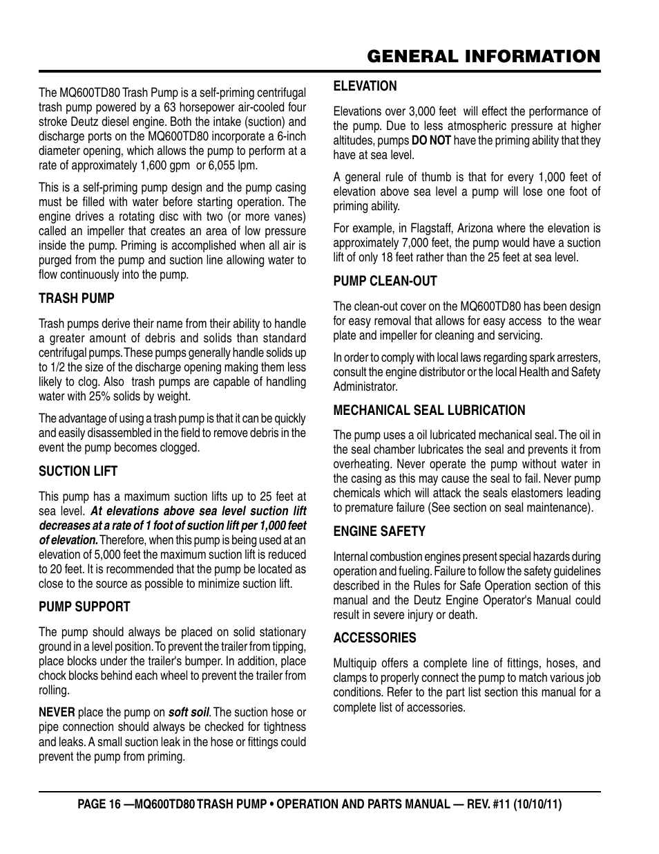 General information | Multiquip MQ600TD80 User Manual | Page 16 / 76