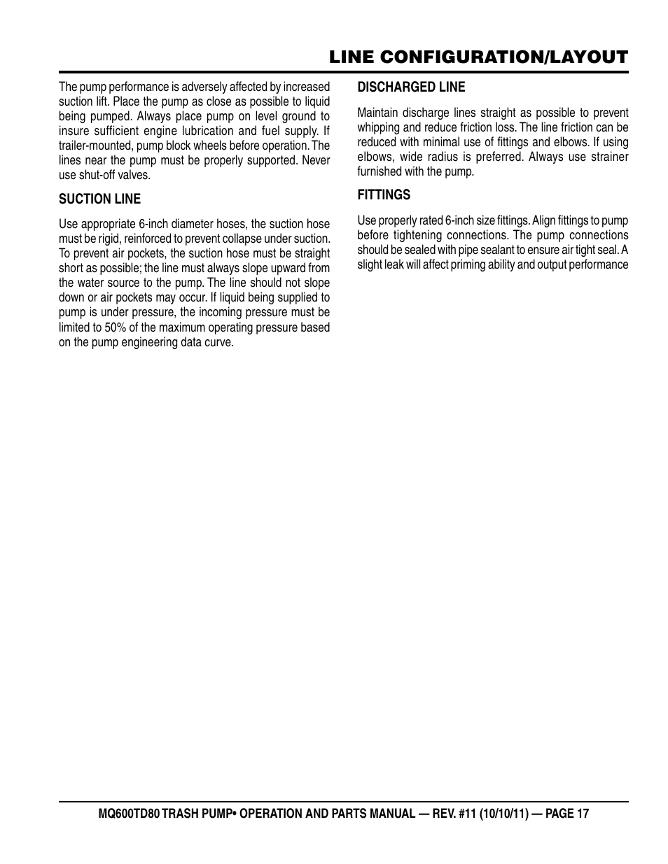 Line configuration/layout | Multiquip MQ600TD80 User Manual | Page 17 / 76