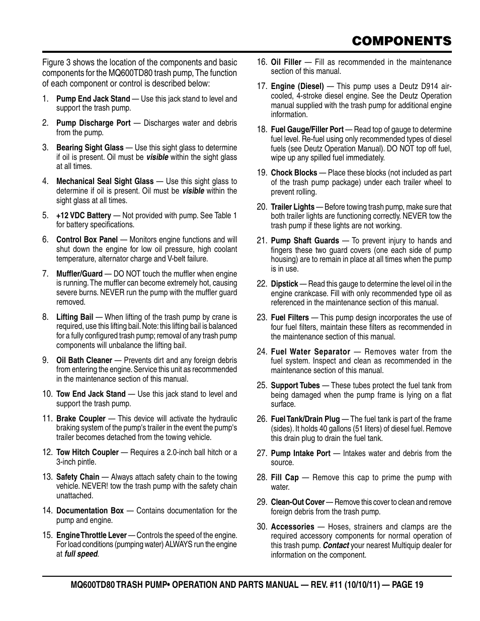 Components | Multiquip MQ600TD80 User Manual | Page 19 / 76