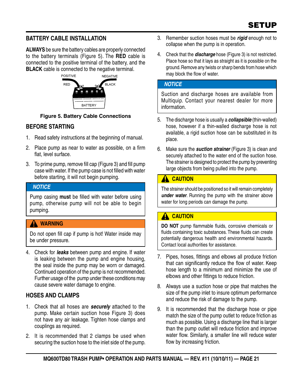 Setup | Multiquip MQ600TD80 User Manual | Page 21 / 76