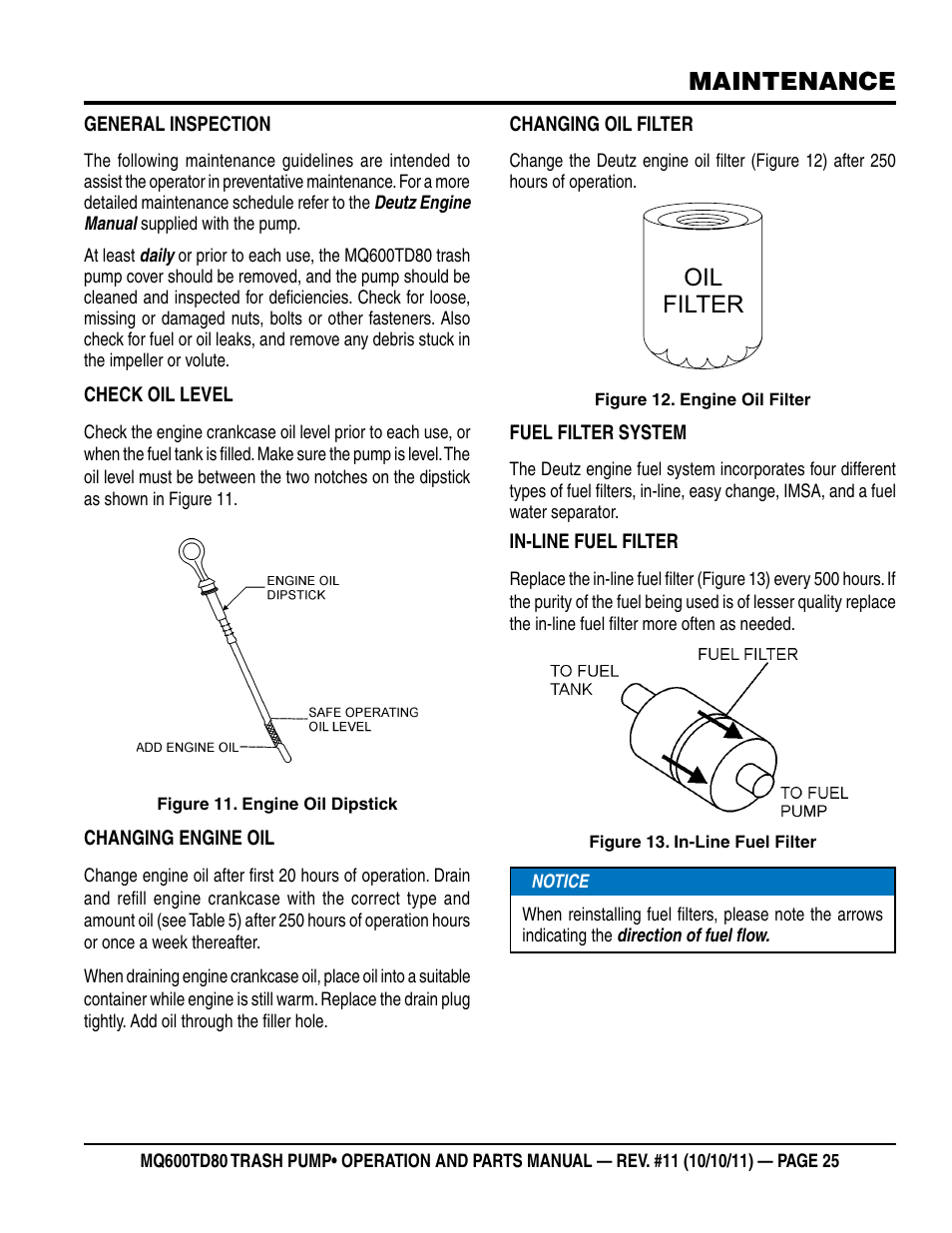 Maintenance, Oil filter | Multiquip MQ600TD80 User Manual | Page 25 / 76