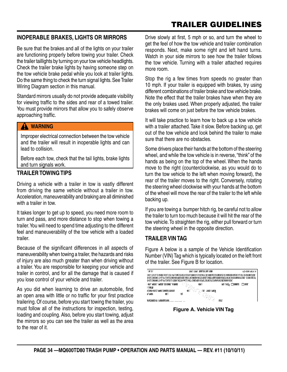 Trailer guidelines | Multiquip MQ600TD80 User Manual | Page 34 / 76