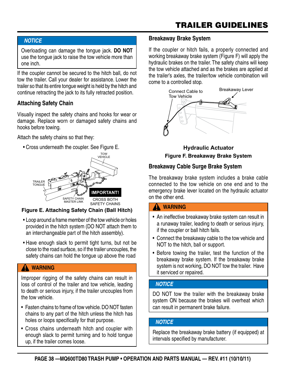 Trailer guidelines | Multiquip MQ600TD80 User Manual | Page 38 / 76