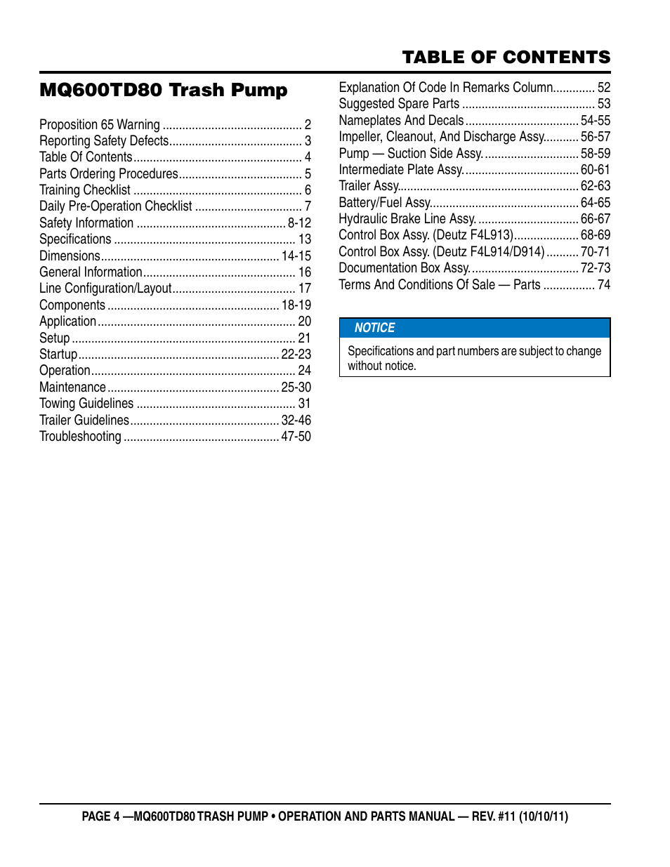 Multiquip MQ600TD80 User Manual | Page 4 / 76