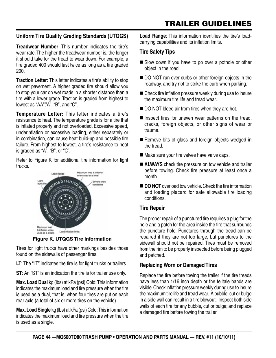 Trailer guidelines | Multiquip MQ600TD80 User Manual | Page 44 / 76