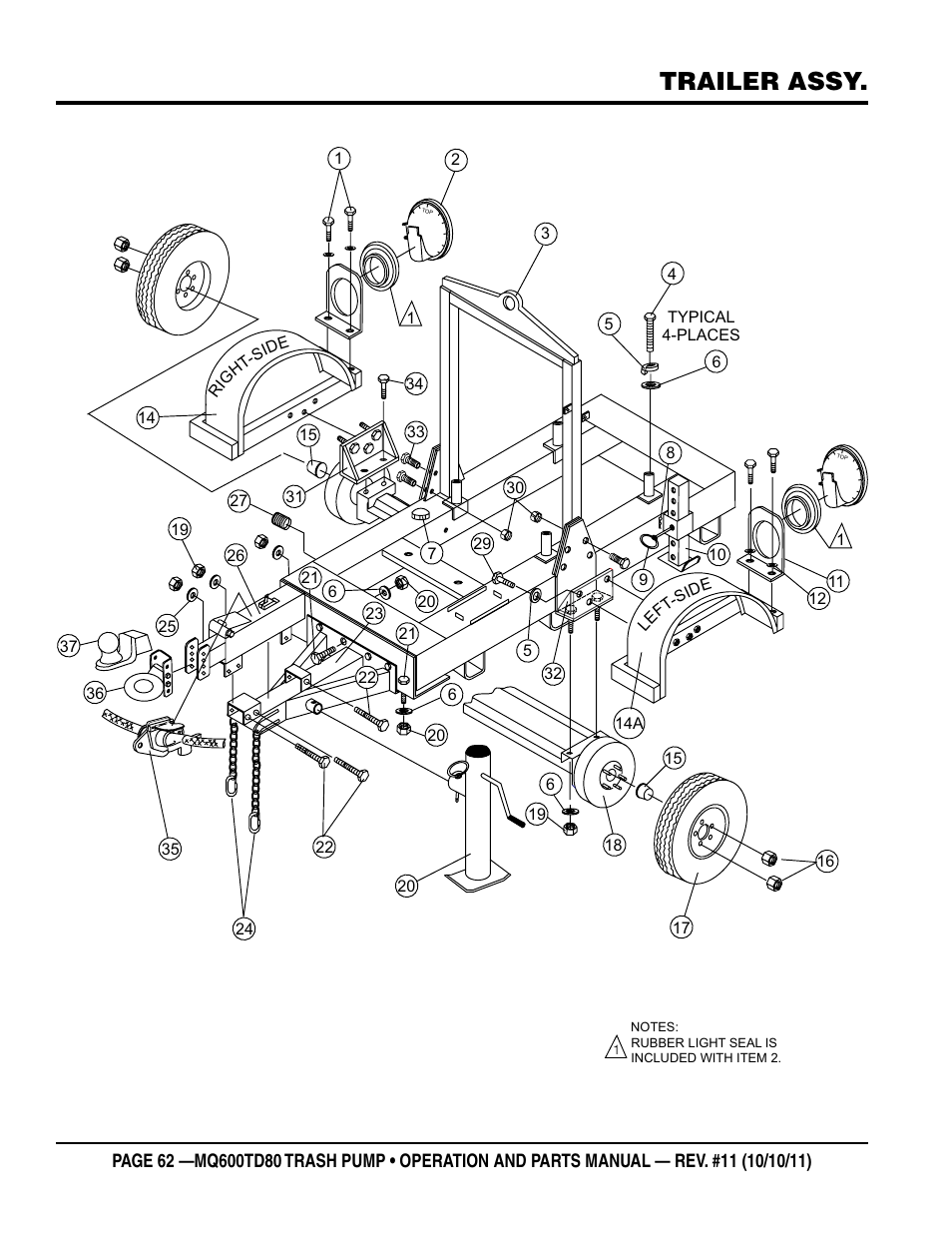 Trailer assy | Multiquip MQ600TD80 User Manual | Page 62 / 76