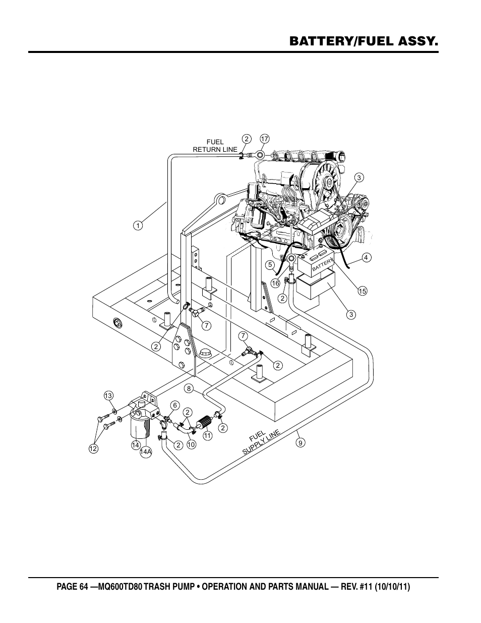 Battery/fuel assy | Multiquip MQ600TD80 User Manual | Page 64 / 76