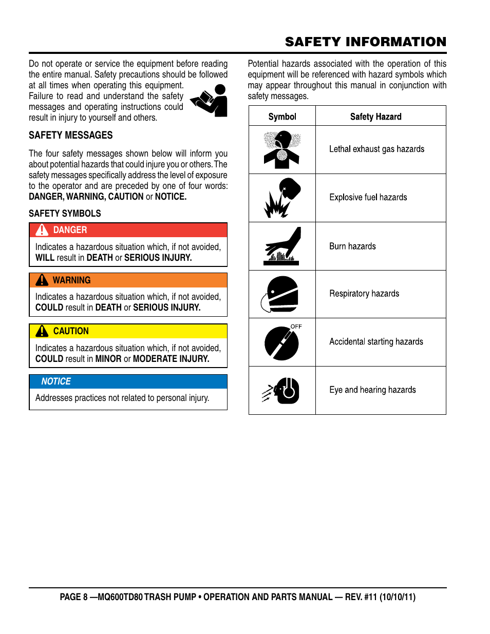 Safety information | Multiquip MQ600TD80 User Manual | Page 8 / 76