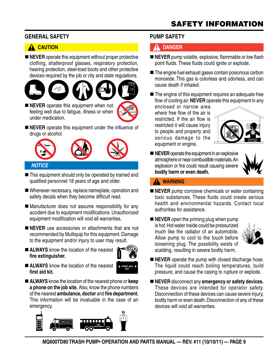 Safety information | Multiquip MQ600TD80 User Manual | Page 9 / 76