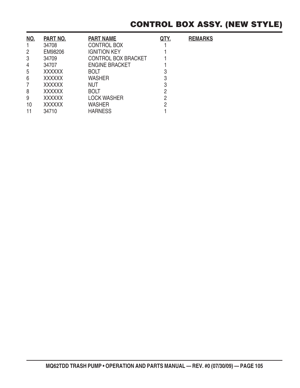 Control box assy. (new style) | Multiquip MQ62TDD User Manual | Page 105 / 116