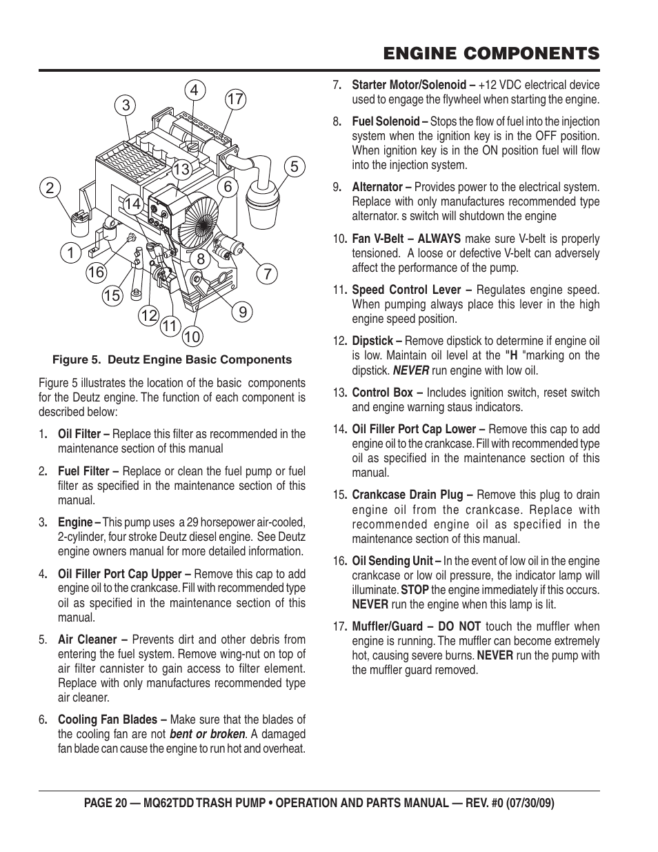 Engine components | Multiquip MQ62TDD User Manual | Page 20 / 116