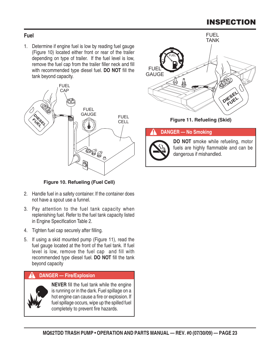 Inspection, Fuel | Multiquip MQ62TDD User Manual | Page 23 / 116