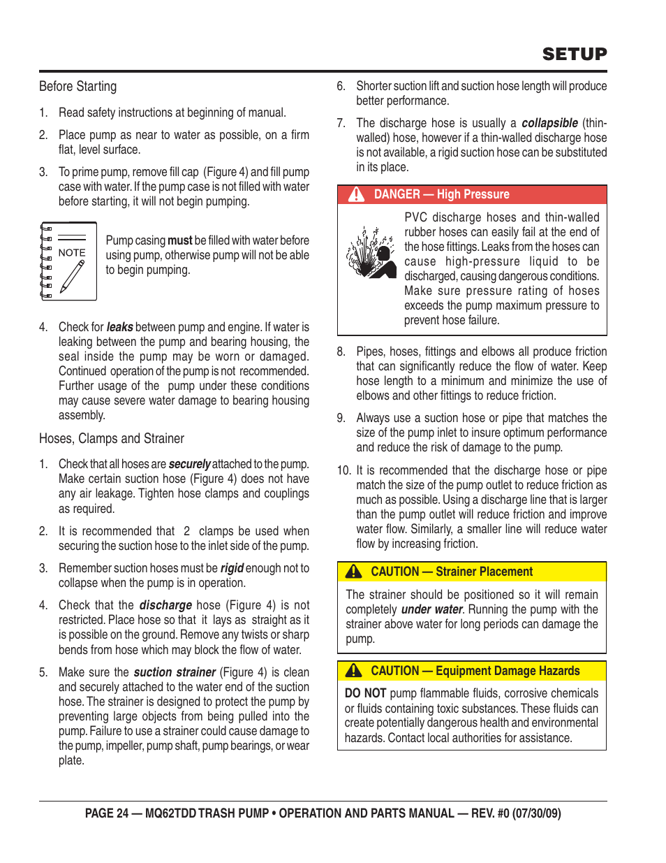 Setup | Multiquip MQ62TDD User Manual | Page 24 / 116