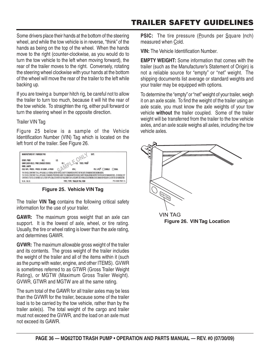 Trailer safety guidelines | Multiquip MQ62TDD User Manual | Page 36 / 116